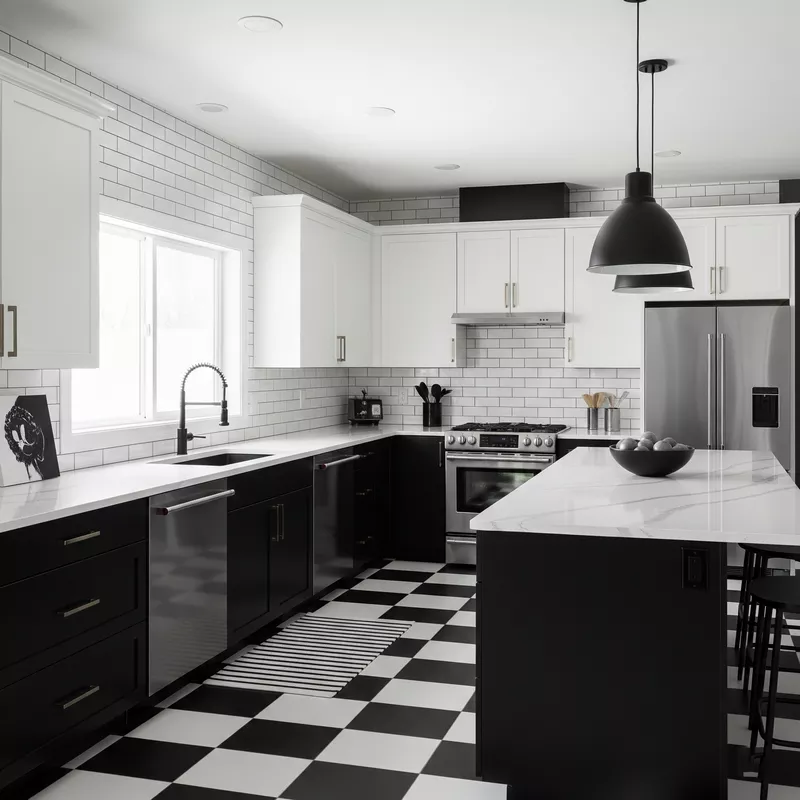 Kombinasi warna hitam dan putih dalam desain dapur-jasa interior splusa.id Kombinasi warna hitam dan putih dalam desain dapur-jasa interior splusa.id