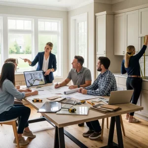 Tim kontraktor interior yang sedang mendesain dapur-jasa interior splusa.id