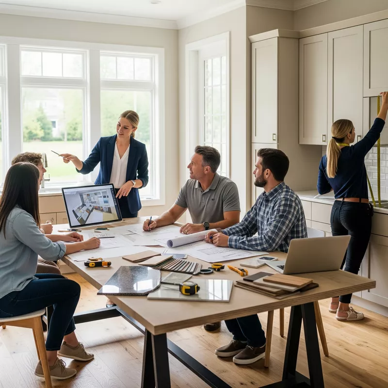 Tim kontraktor interior yang sedang mendesain dapur-jasa interior splusa.id Tim kontraktor interior yang sedang mendesain dapur-jasa interior splusa.id